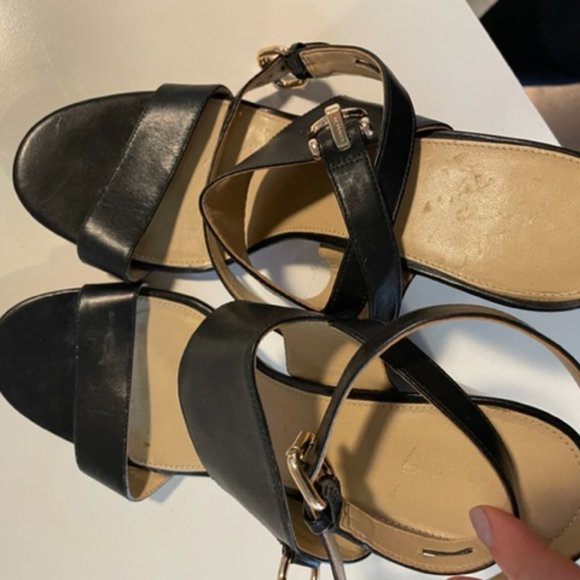 Black Coach Leather Block Heel Sandals - Picture 3 of 5